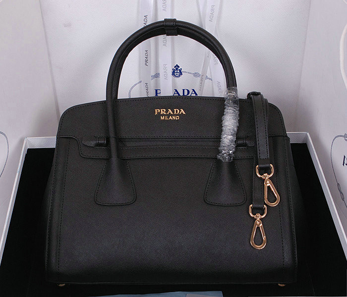 2014 Prada saffiano cuir leather tote bag BN2595 black